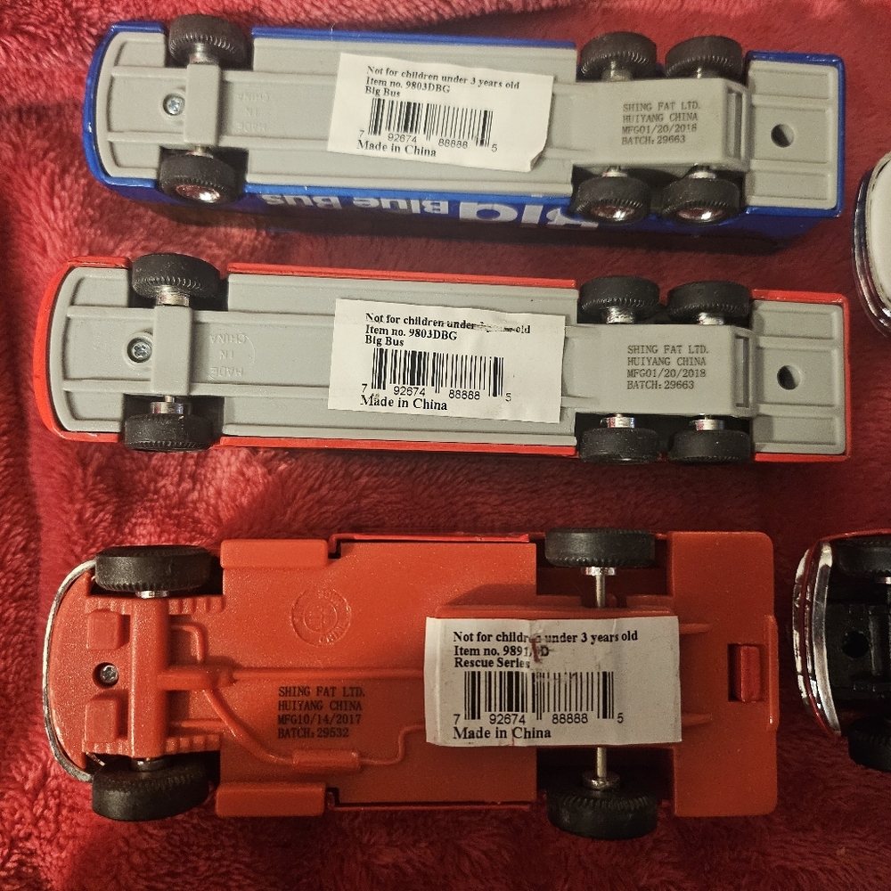 Shing Fat Huiyang Pullback Vehicle Lot of 5 (Fire, Ambulance, 2 Buses, Truck) - Picture 10 of 16
